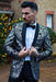 Silver Paisley Suit - Floral Suit - Solid Black Pants + Bowtie