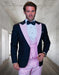 Mens Wool Vested Wide Contrast Peak Wedding Tuxedo in Black - Pink