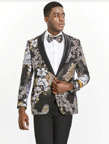 Black and Gold - Silver Paisley Blazer - Floral Tuxedo - Cream and Gold Including Bowtie - Paisley