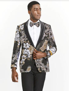 Black and Gold - Silver Paisley Blazer - Floral Tuxedo - Cream and Gold Including Bowtie - Paisley