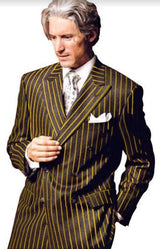Mens Chalk Stripe Suit - Black and Gold Suit