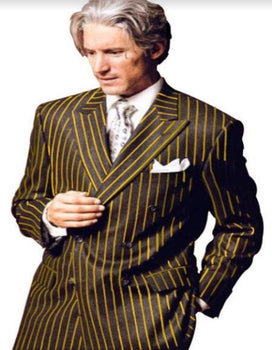 Mens Chalk Stripe Suit - Black and Gold Suit