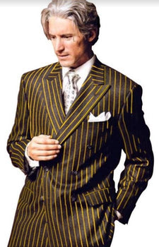Mens Chalk Stripe Suits - Black and Gold Suit
