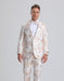 Men’s Gold and White Prom Suit with Floral Pattern Jacket, Matching Pants and Bow Tie