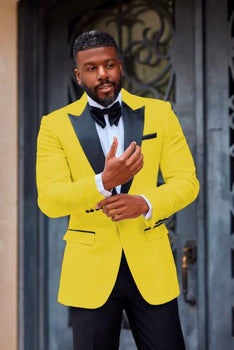Mens One Button Notch Lapel Suit Yellow
