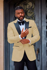 Mens One Button Notch Lapel Suit Tan