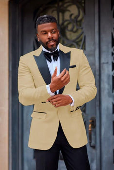 Mens One Button Notch Lapel Suit Tan