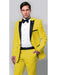 Mens One Button Notch Lapel Single Breasted Suit Yellow