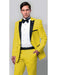 Mens One Button Notch Lapel Single Breasted Suit Yellow