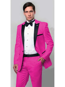 Mens One Button Notch Lapel Single Breasted Suit Pink