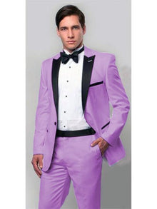 Mens One Button Notch Lapel Single Breasted Suit Lavender - Slim Fitted