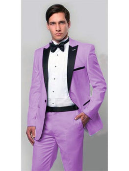 Mens One Button Notch Lapel Single Breasted Suit Lavender - Slim Fitted
