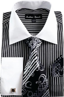Mens Pinstripe Dress Shirt Black
