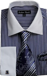 Mens Pinstripe Dress Shirt Navy