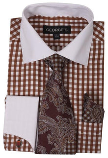 Mens Fashion Dress Shirt Matching Color Brown