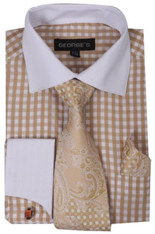 Mens Fashion Dress Shirt Matching Color Khaki