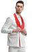 Mens Slim Fit Paisley Pattern Smoking Jacket and Wedding Tuxedo in White and Red