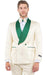 Mens Slim Fit Paisley Pattern Smoking Jacket and Wedding Tuxedo in Ivory and Emerald Green