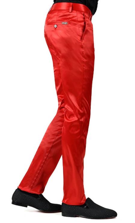 red dress slacks for men Men's Flat Front Suit Pants Modern Slim Fit Tapered Casual Pants Separate Pants 31Wx30L at Amazon Men's Clothing store in stretch Shiny Dress Pants - Sateen