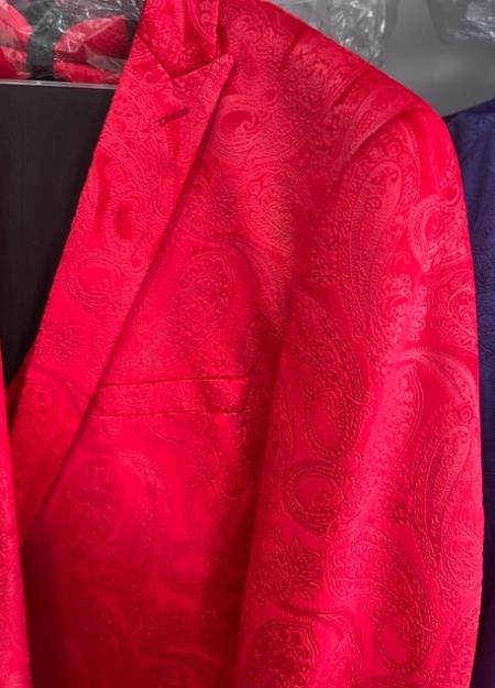 Mens Paisley Blazer - Floral Sport Coat - Red Sport Jacket