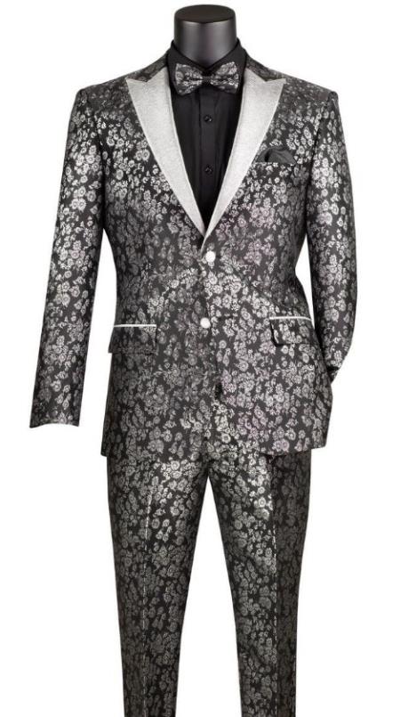Men's Vested Prom & Wedding Tuxedo in Black Paisley Lace Print main image 0