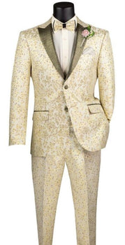 Prom Suit - Champagne - Paisley Floral Tuxedo - Wedding Groom Suit