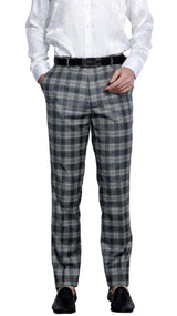 Mens Skinny Fit Pants - Glen Checker - Navy Dress Pants