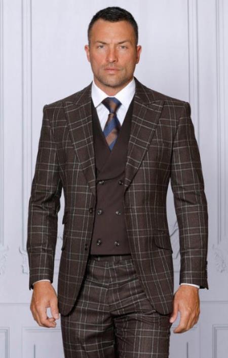 Mens Big and Tall Size Suits - Plus Size Mens Brown Suit - Peak Lapel Ticket Pocket main image 1