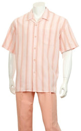 Mens Walking Suit Set Strpied Polyester Coral