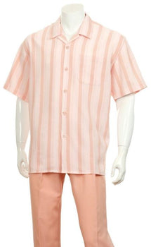 Mens Walking Suit Set Strpied Polyester Coral