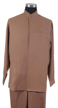 Mens Two Piece Walking Suit Solid Bend Collar Tan