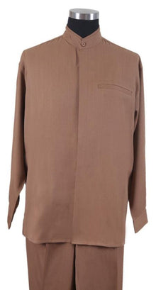 Mens Two Piece Walking Suit Solid Bend Collar Tan