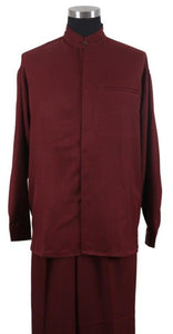 Mens Two Piece Walking Suit Solid Bend Collar Burgundy