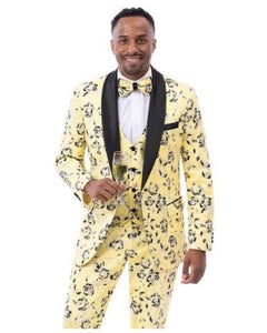 Mens Floral Pattern Suit Yellow