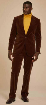 Mens Velvet Suit - Brown Suit