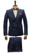 Mens Double Breast Sateen Shiny Fabric Metallic Fabric - Sharskin Navy Suit