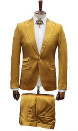 Mens Single Breast Suit Gold - Sateen Shiny Fabric Metallic Fabric - Sharskin