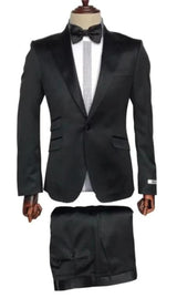 Mens Single Breast Suit Black - Sateen Shiny Fabric Metallic Fabric - Sharskin