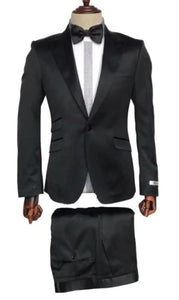 Mens Single Breast Sateen Shiny Fabric Metallic Fabric - Sharskin Black Suit