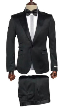 Mens Single Breast Sateen Shiny Fabric Metallic Fabric - Sharskin Black Suit