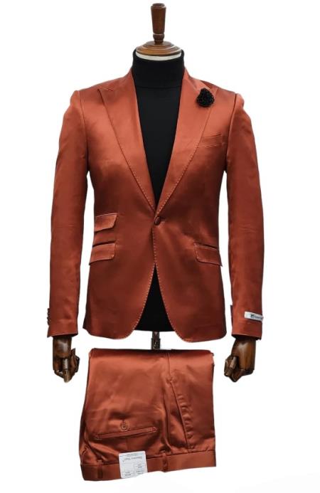 Mens Single Breasted Sateen Shiny Fabric Metallic Fabric - Sharskin Suit
