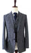 Mens Two Button Notch Label Tweed Plaid Suit Grey Blue