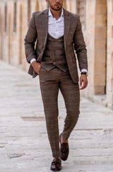 Mens Two Button Notch Label Tweed Suit Brown