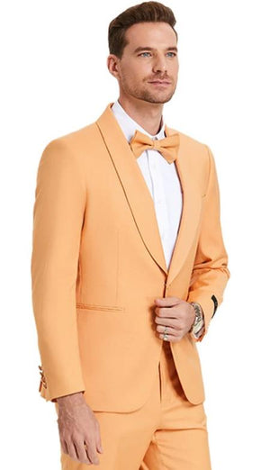 Mens One Button Shawl Lapel Dinner Jacket Skinny Fit Wedding Suit Tangerine