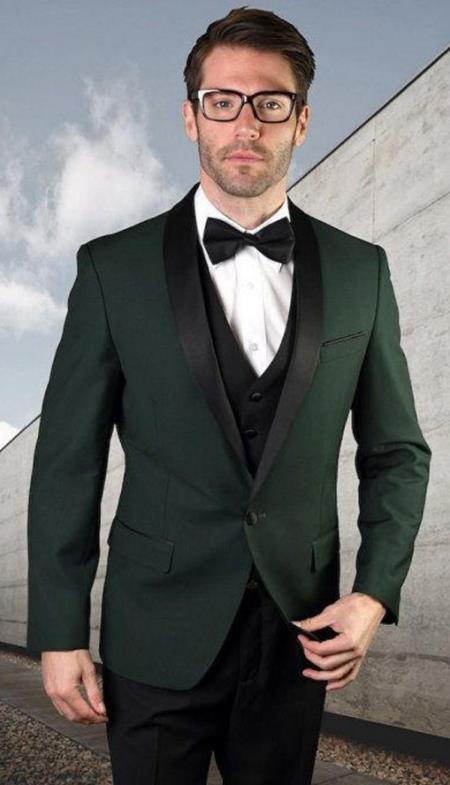 Hunter Green Tuxedo Plus Black Pants and Black Vest Wedding and