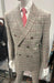 Peak Lapel Suit - Plaid Suit - Windowpane Pattern Color Suit - Gray With Coral Mixed