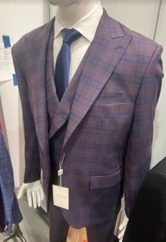 Peak Lapel Suit - Plaid Suit - Windowpane Pattern Color Suit - Purple and Blue Pattern