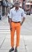 Men’s Orange Dress Pants with Flat Front, Smart Casual Formal Trousers