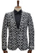 Mens 1 Button Slim Fit Peak Lapel Sequin Suit Black and white Sequin