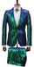 Mens 2 Button Slim Fit Shawl Lapel Sequin Suit Green ~ Blue Iridescent